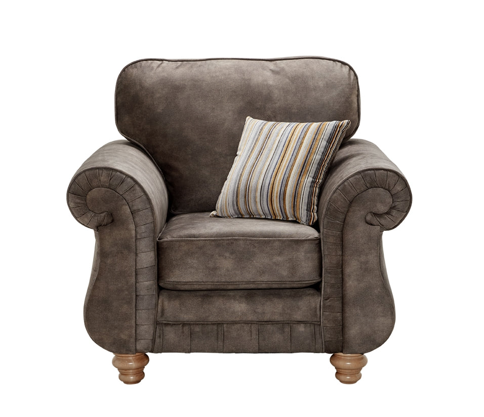 Sherlock Armchair In Palladium Brown Fabric With Margo Stripe Mustard Scatters